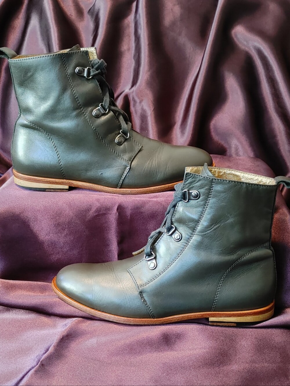 RARE Zuriick Nico Leather Lace Up Boots Black Olive Women's Size 7 - Picture 2 of 10